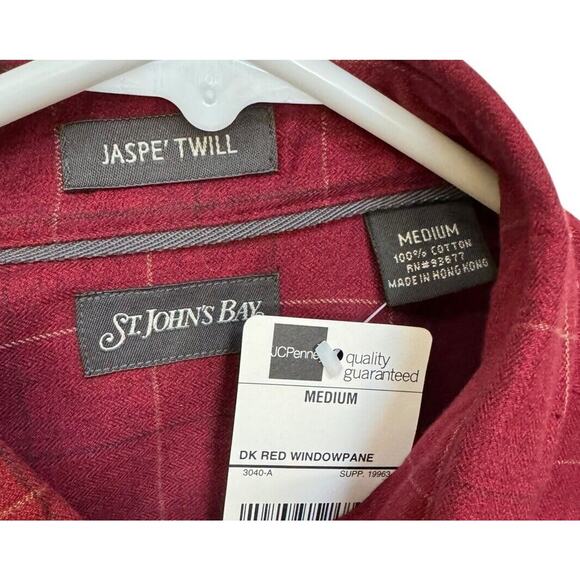 St. John's Bay Medium Jaspe Twill Shirt NWT Mens Red Button-Up JC Penney NEW - Picture 5 of 10